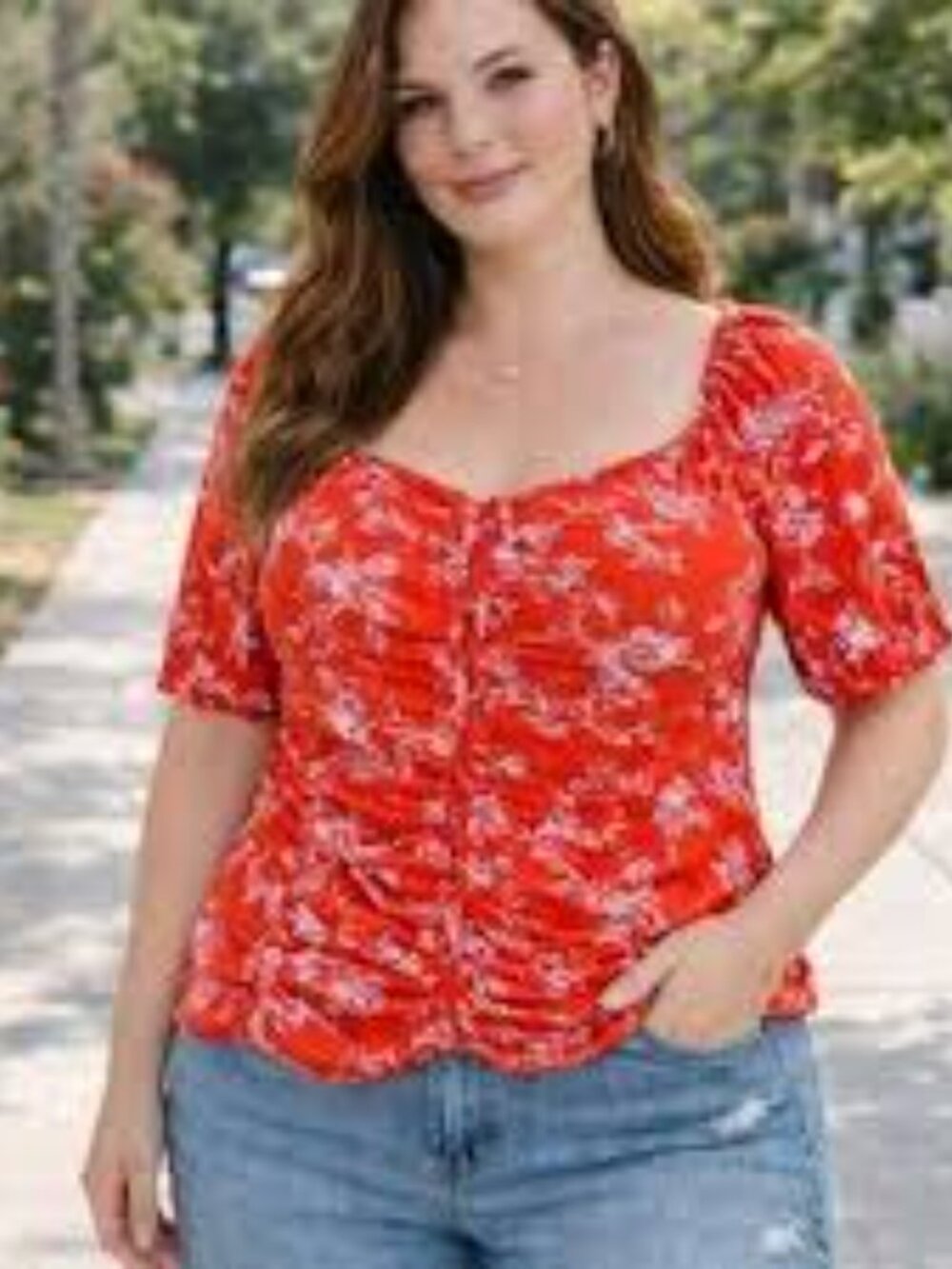 Ava & Viv Orange Floral Puff‎ Sleeve Blouse Size XXL